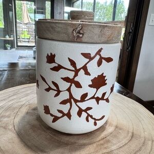Pier 1 Imports Hand painted Terracotta Canister with Lid
